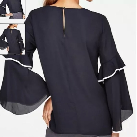 Loft Outlet Black and White long Peasant Sleeve top - Picture 2 of 7